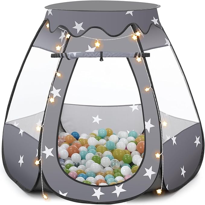 Baby Ball Pit for Toddler: with Star Lights - Pop Up Princess Play Tent for Kids - Indoor Outdoor Baby Girl Toys Birthday Gifts - NO Balls (Black Tent)