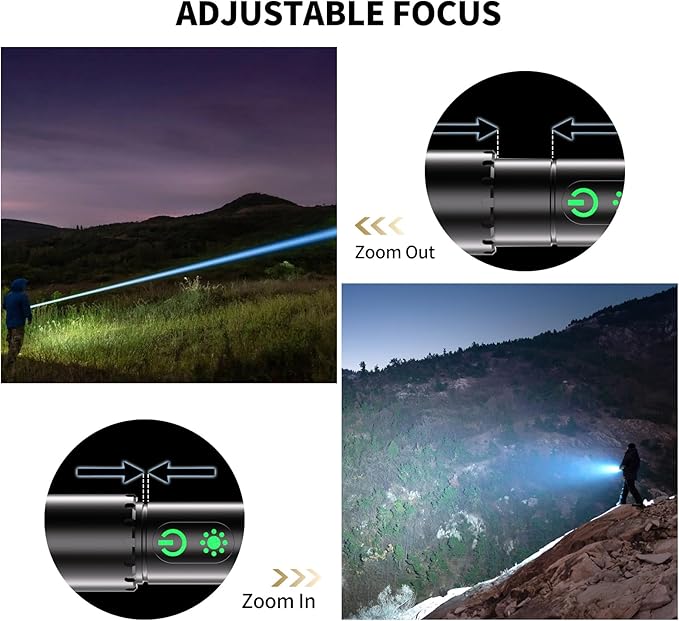 Rechargeable Magnetic Flashlights, LED High Lumens Flashlight Super Bright with 9 Modes, Waterproof Flashlight with Flashing Mode, Camping Essentials for Kids, Men, Women, Hiking & Outdoor Use