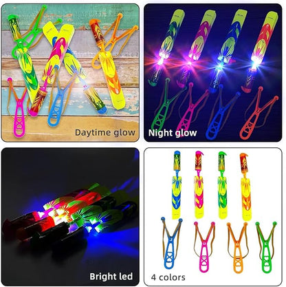 Slingshots Rocket Launcher for Kids, Finger Rocket Flying Copter with Led Lights- Flying Rockets Toys Summer Activities Camping Games Party Favor Gifts for Boys Girls Age 3+ (12 Pack)