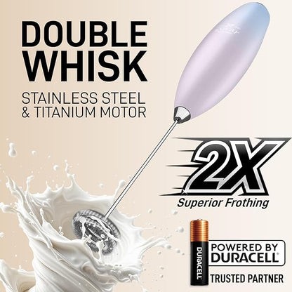 Zulay Kitchen Whisk Milk Frother with 4 Duracell Batteries - Powerful Handheld Foam Maker for Coffee, Lattes, Matcha, Hot Chocolate & Cappuccinos - Whip Creamy Froth in Seconds