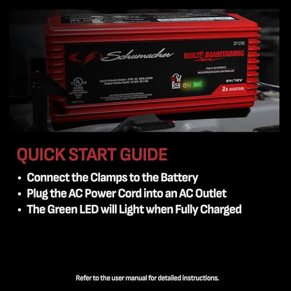 Schumacher Electric 2A Car Battery Charger and Maintainer, 3-in-1 Solution