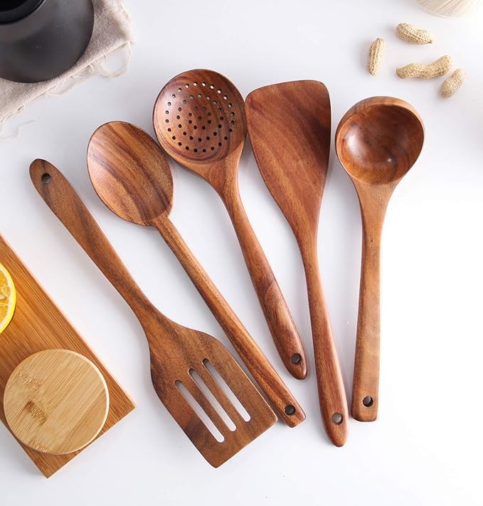 6Pcs Wooden Spoons for Cooking, Wood Kitchen Utensil Set
