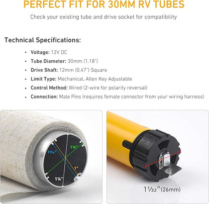 AM25-1.2/30-D DC 12V Tubular Roller Blind Motor – Built-in Mechanical Limit