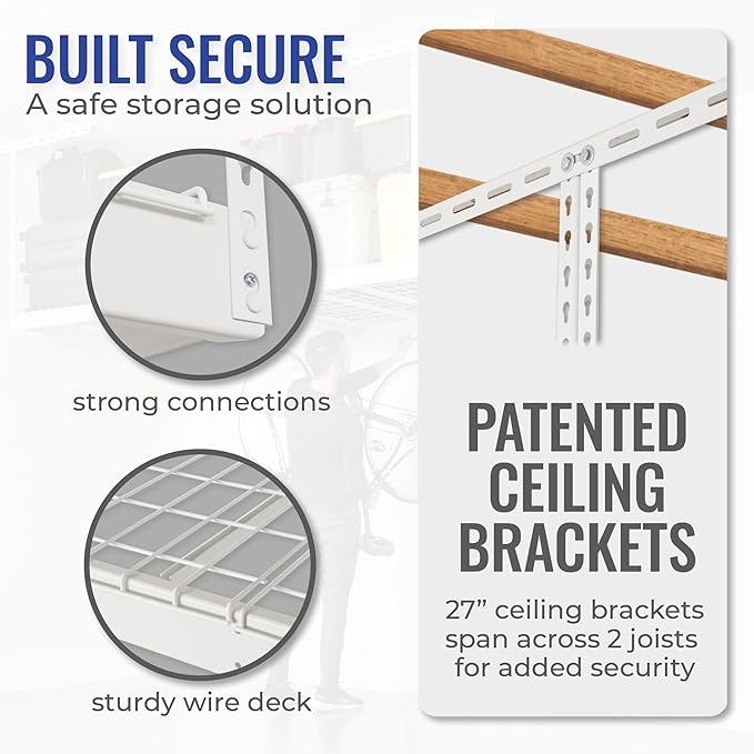 SafeRacks 4 ft x 8 ft Overhead Storage Rack Adjustable 24 in - 45in Height