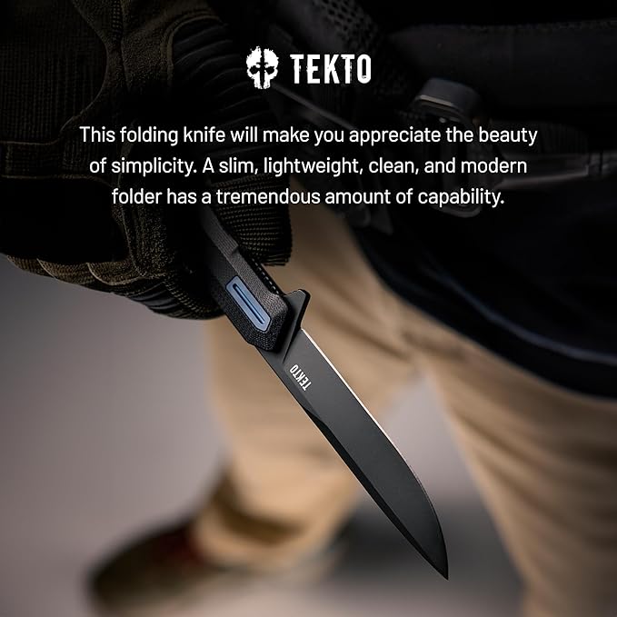 F2 Bravo Folding Pocket Knife - D2 Steel Blade, Ceramic Ball Bearings - EDC - Snap, Swift Flip for Camping, Backpacking - 2.4oz (68g), G10 Black Handle, Blue Titanium Accents