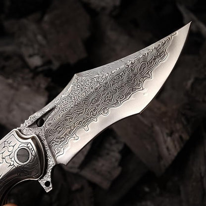 VG10 Core Damascus Steel Folding Knife Suitable for EDC, 4.13 "rosewood Handle, Lined Lock, Outdoor Survival Camping, Suitable for Men and Women