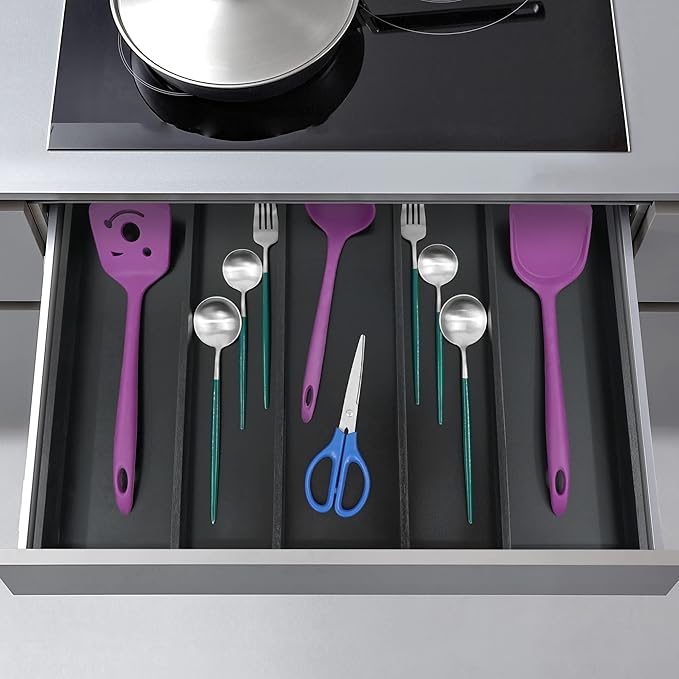 Utoplike Bamboo Drawer Organizer Kitchen Utensils, Adjustable Black Silverware