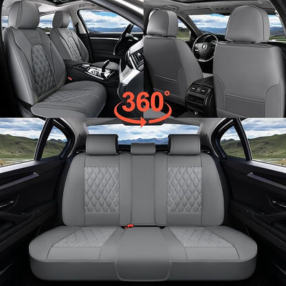 Coverado Car Seat Covers Front Seats and Back, Leather Seat Cover for Cars, Waterproof Seat Covers Full Set Universal Seat Covers Seats Protectors Car Seat Cushion Fit for Most Car - Gray
