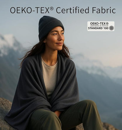 Travel Camping Blanket Lightweight and Breathable, 67 x 48 in Soft Airplane Flight Blanket for Travelers, Foldable Sheet with Stuff Sack for Train, Camp, backapcking, Office, Home (E651 Grey)