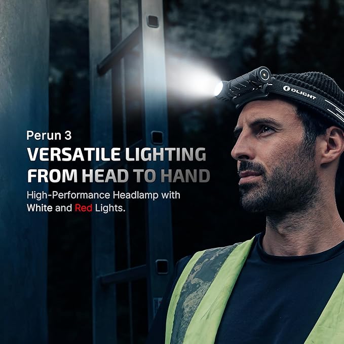 OLIGHT Perun 3 Rechargeable Headlamp Flashlight, 3000 Lumens LED Headlight with Red Light, Waterproof Head Lamp with Headband for Outdoor Camping, Hiking, Working (Midnight Blue)