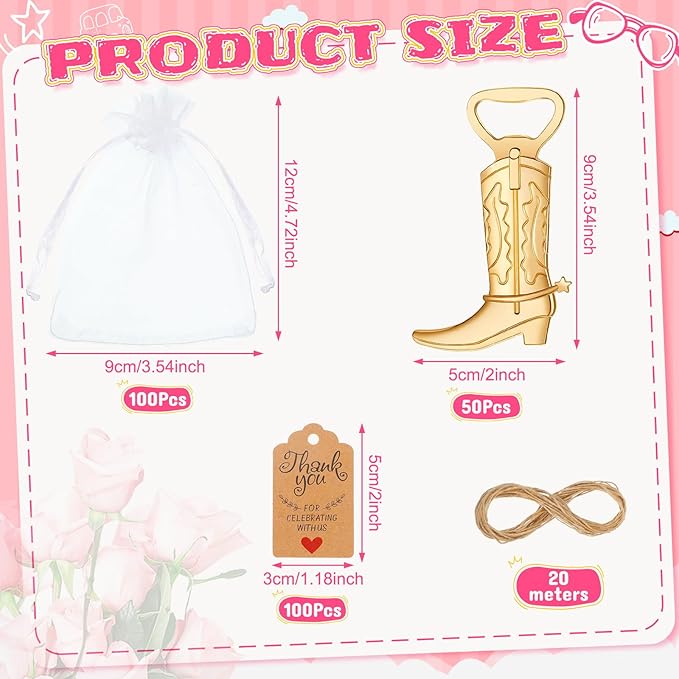 Meanplan 251 Pcs Cowboy Boot Bottle Opener Set Cowgirl Western Derby Wedding