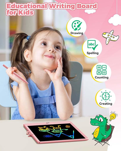 KOKODI 10 Inch LCD Writing Tablet with Anti-Lost Stylus, Erasable Doodle Board Colorful Toddler Drawing Pad, Car Travel School Games Toys for 3 4 5 6 7 8 Kids, Birthday Gift for Girls Boys Pink
