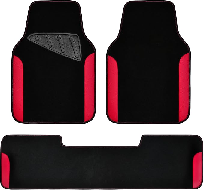 CAR PASS Waterproof Universal Faux Leather 3Pcs Car Floor Mats, Red Car Mats Fit for SUV,Vans,sedans, Trucks,Set of Vehicles Car Carpet with Driver Heel Pad and Anti-Slip Nibs Backing (red 3Pcs)
