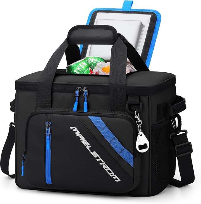 Maelstrom Cooler Bag, 30 Cans Beach Cooler, Large Leakproof Insulated Soft Cooler with Bottle Opener, Ice Chest, Portable Collapsible Cooler for Travel, Camping, Shopping