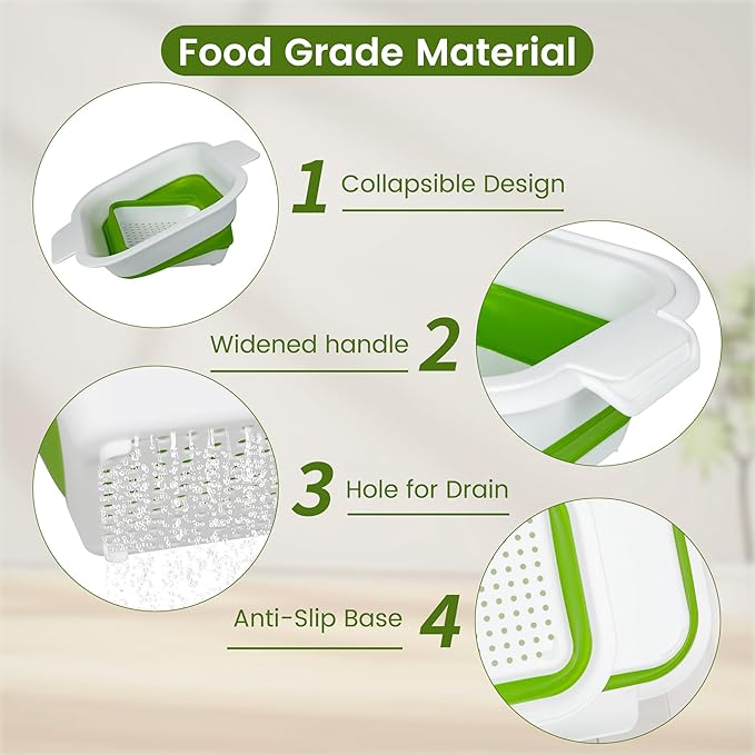 Collapsible Colander Set with Strainer Bowl, 2 in 1 Fruit Washing Basket with