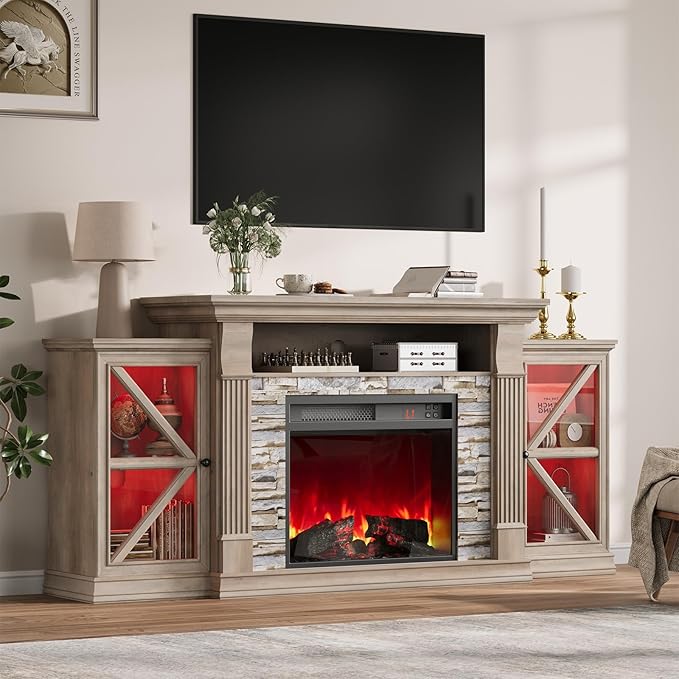 QUW Electric Fireplace TV Stand, Modern TV Console Table