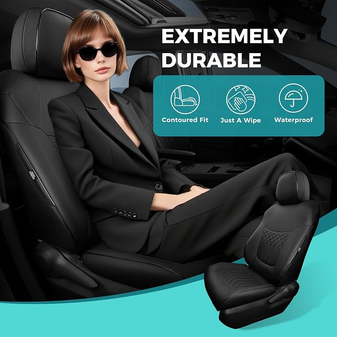 Customized for Toyota Sienna Seat Covers 2021-2026 Sienna 7 Seats 3 Row, Leather Car Seat Covers Waterproof Seat Covers Full Set for Cars, Car Seat Protectors, Airbag Compatible(Black)