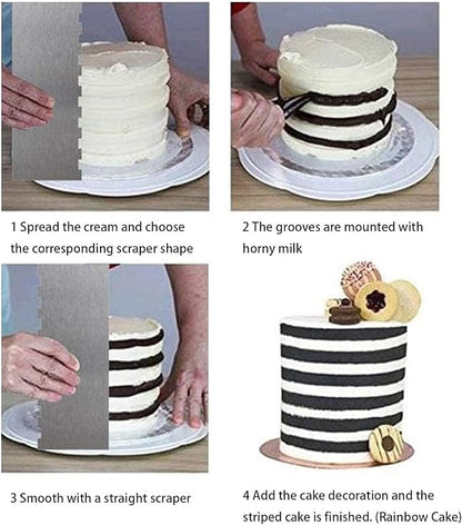 2 Pieces 8.7 Inche Stainless Steel Cake Scraper Double Sided Patterned Edge