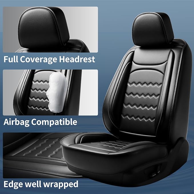 Edge Car Seat Covers Custom Fit for Ford Edge 2007-2025 2026, Premium Full Coverage Leather Automotive Seat Protectors, All Seasons Waterproof Breathable, Airbag Compatible (Full Set, Black)