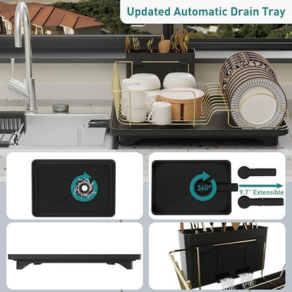 Buruis Dish Drying Rack for Kitchen Countertop, Large Capacity Gold Stainless