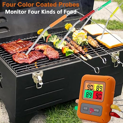 Color Screen Wireless Meat Thermometer for Grilling and Smoking, 4 Temperature Probes Food Thermometer for Outside Grill, BBQ Thermometer for Cooking Baking Turkey Fryer Smoker Acessories