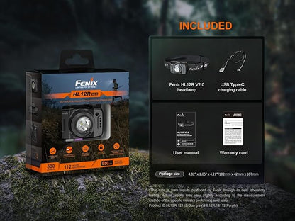 Fenix HL12R V2 USB Rechargeable 500 Lumen LED headlamp with EdisonBright USB Charging Cable (Grey)