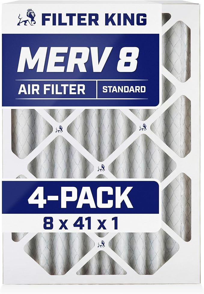 Filter King 8x41x1 Air Filter | 4-PACK | MERV 8 HVAC Pleated A/C Furnace