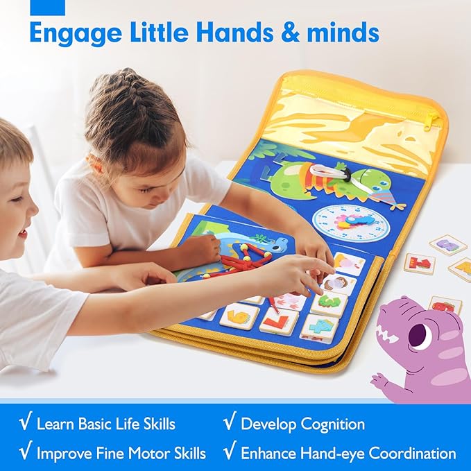 hahaland Toddler Toys Busy Board, Montessori Toys for Baby Boys, Boy Birthday Gift 18 in 1 Preschool Learning Activities with 12 Life Skills-Numbers,String Beads,Shapes,Colors,Puzzles,Alphabet