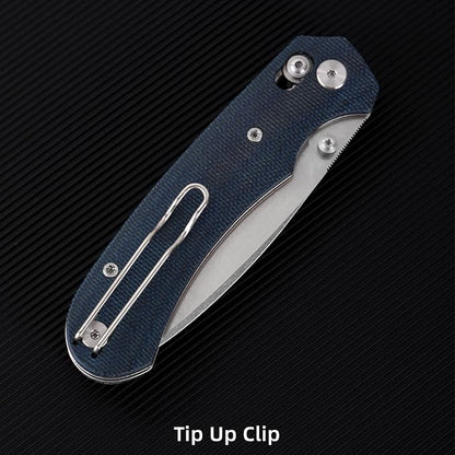 Folding Knife,Pocket Knife,3.31??154CM Blade,Erogonomic Canvas Micarta Handle,Survival Camping Knife with Pocket Clip,EDC Knife for Camping, Hunting, Hiking, Survival,Blue