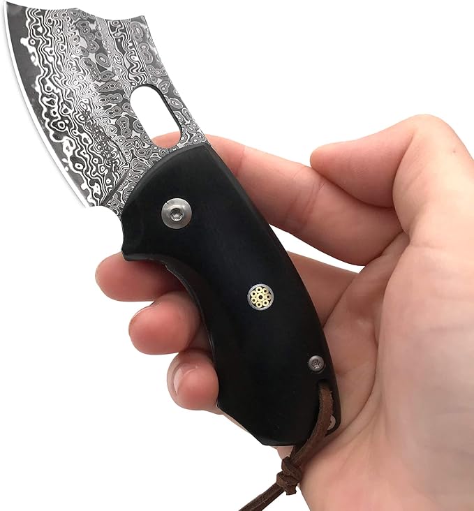 ALBATROSS Premium Folding Pocket Knife - EDC Mini VG10 Damascus Steel with 2" Blade - Ebony Wood Handle - Compact Outdoor Camping Knife with Gift Box - HGDK024