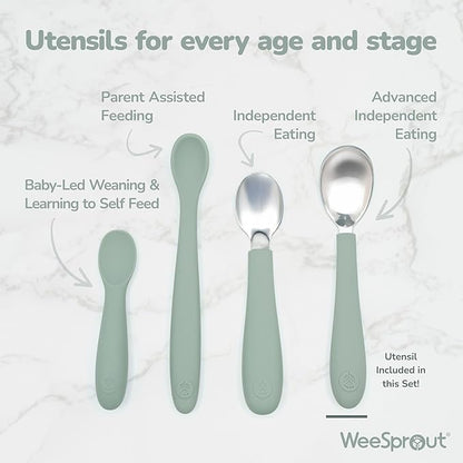 Kids Stainless Steel Utensils Set - Premium 18/8 Grade Silverware Kit - 2 Spoons, 2 Forks, and 2 Knives for Ages 4-7 - Silicone Easy-Grip Handles - Children Flatware Cutlery (Bright - Blue, Green)
