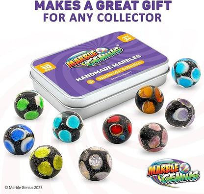 Marble Genius Collectors Marbles, Spots, 16mm (⅝ Inch), 10 Handmade Glass Marbles, Gifts for Marble Lovers, Gifts for Kids Ages 3+
