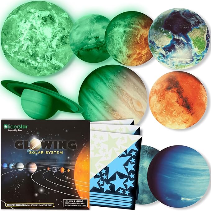 Glow in The Dark Stars and Planets, Bright Solar System Wall Stickers -Glowing Ceiling Decals for Kids Bedroom Any Room,Shining Space Decoration, Birthday Christmas Gift for Boys and Girls (Blue)