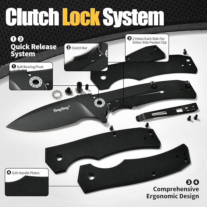 Praxis Pocket Knife, 2.9" D2 Steel Folding Knife with G10 Handle PVD Titanium Coating Blade Lightweight for every day carry.