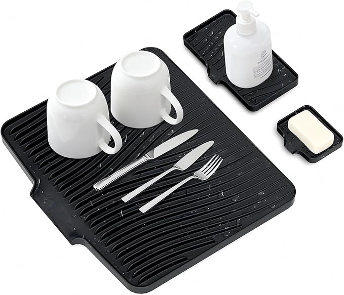 Silicone Dish Drying Mat for Kitchen Counter, Dish Drying Pad, Non-Slip Drain