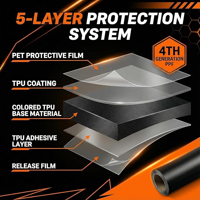 Black Indestructible Paint 3ft x 5ft Carbon Fiber Vinyl Wrap with Nano Air Release Technology,Anti-Wrinkle - Premium Paint Protection Film Roll for Car