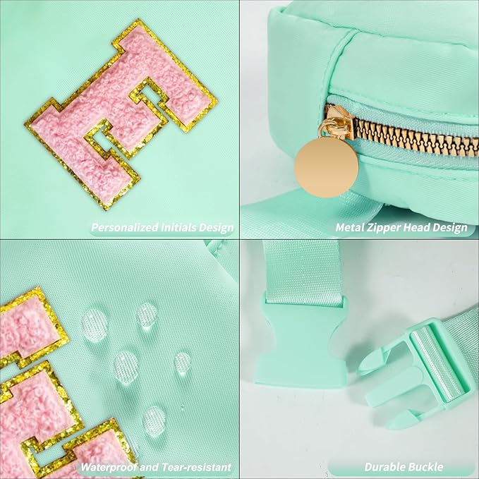 Mini Belt Bag Fanny Pack with Initials Letter Patch Small Crossbody Bags Cute Stuff Birthday Gifts for Teenager Girls Trendy Stuff for Teens - Light Green,E