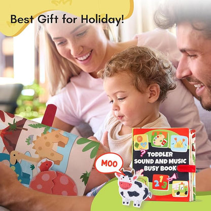 Giant bean Busy Book for Toddlers 1-3, Busy Board Montessori Toys with Sound Panel for 1 2 3 4 5 Year Old, Activity Book Preschool Learning Toys Quiet Books, Birthday Gift, Travel Toy for Airplane Car