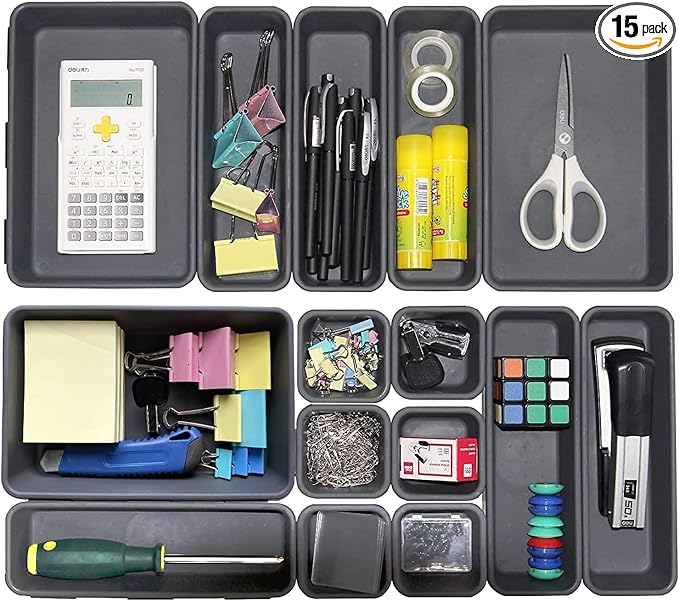 Kutesna 15 PCS Interlocking Desk Drawer Organizer Separator