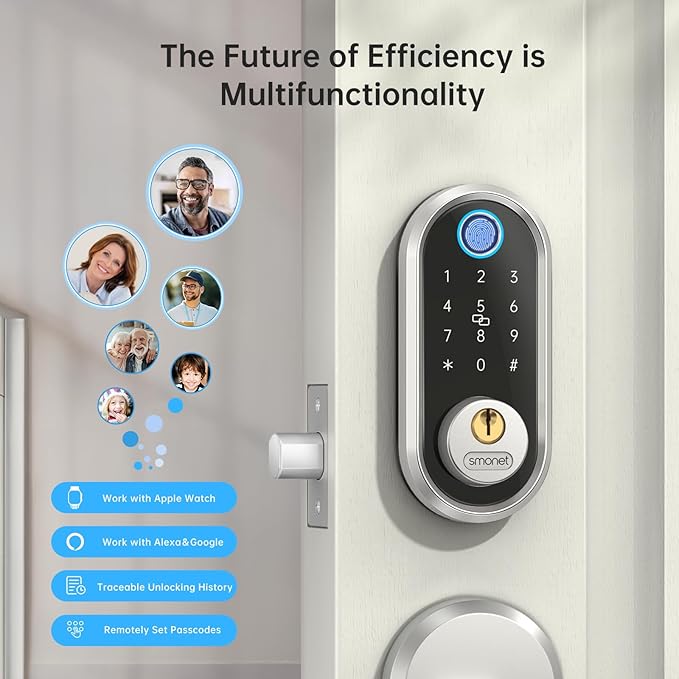 Smart Deadbolt, SMONET Fingerprint Electronic Deadbolt Door Lock