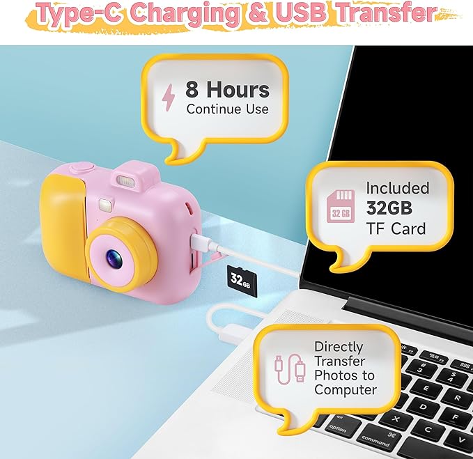 Kids Camera Instant Print for Girls Boys Age 3-12 Kids Toys, 12MP 1080P Kids Digital Cameras Christmas Birthday Gifts for 4 5 6 7 8 9 10 Year Old Girls, Toddler Camera