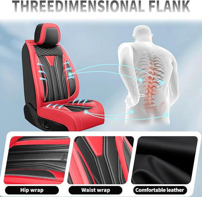 Fit Compass Car Seat Covers for Jeep Compass 2007-2025 2026 -Full Set Premium Leather, Waterproof & Breathable，All-Weather Seat Cushion Protecto & Airbag Compatible, 5 Seats Red & Black
