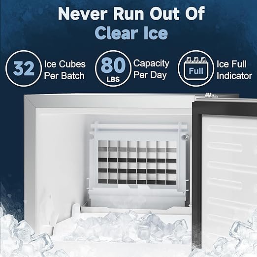 Coolski 15" W Commercial Under Counter Ice Maker Machine, Stainless Steel