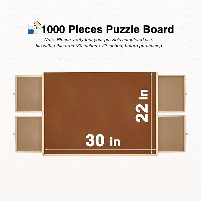 Tilting Puzzle Board with Drawers and Cover, 1000 Piece, 30" x 22", Portable Wooden Jigsaw Puzzle Table for Adults and Kids, 4 Drawers