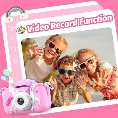 Goopow Kids Selfie Camera Toys for Girls Age 3-9, Digital Video Camera Toy with Protective Cover,Christmas Birthday Festival Gifts for 3-9 Year Old Girls Boys- 32GB SD Card Included