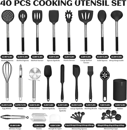 40 Pcs Kitchen Utensils Set Silicone Cooking, 446℉ Heat Resistance Stainless