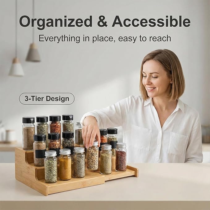 JinDoWin Spice Rack Organizer For Cabinet, Spice Organization For Cabinet