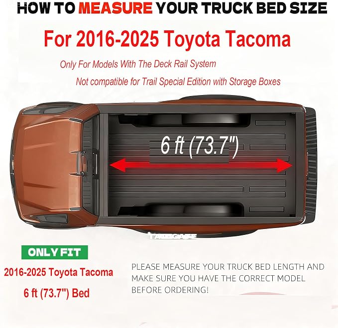 Hard Tri-Fold Truck Bed Tonneau Cover for 2016-2025 2026 Toyota Tacoma Fits 6FT Bed (73.7") | Only for Models with The Deck Rail System