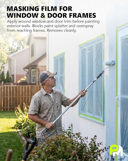 Pre-Taped Masking Film for Painting(2 Roll) - 44" x 66'Painters Plastic Sheeting with Tape and Drape, Painters Drop Cloth for Automotive & Home, Cover for Walls/Floors/Windows/Cars Protection
