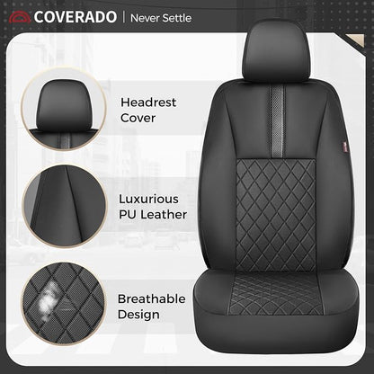 Coverado Car Seat Covers Full Set, Automotive Leather Seat Covers for Car，Universal Fit Front Back Seat Cover, Non-Slip Waterproof Breathable Car Seat Protector